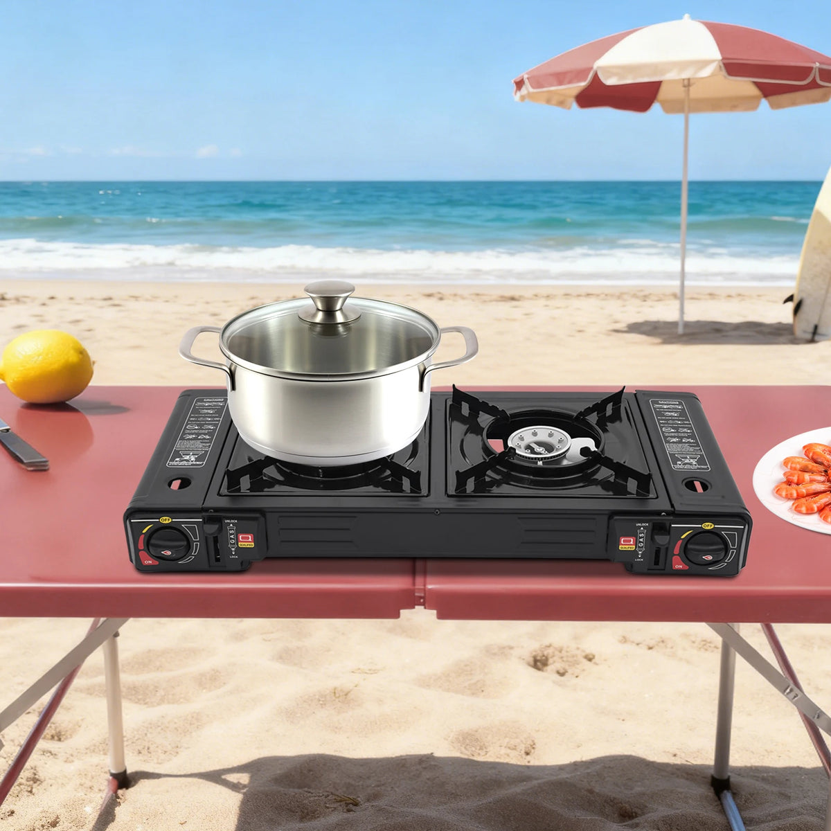 Dual Burner Portable Camping Stove With Auto Ignition Travel Case