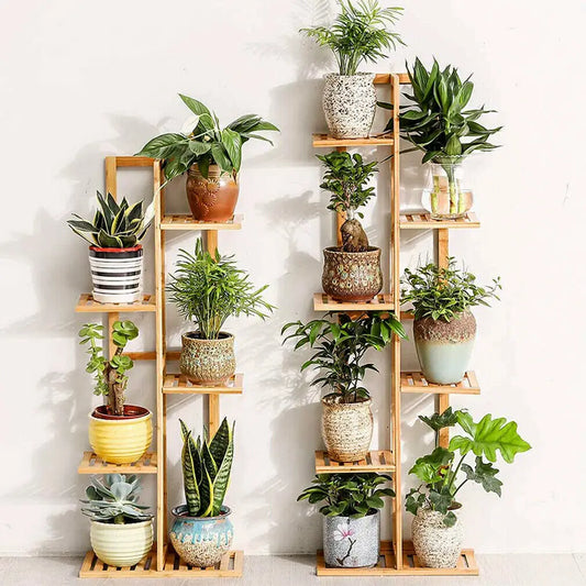 Bamboo Plant Stand 6 Tier Vertical Shelf Rack Indoor Outdoor