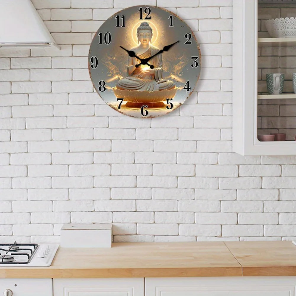 YTYIN Silent Minimalist Meditation Clock With Glowing Buddha Decor