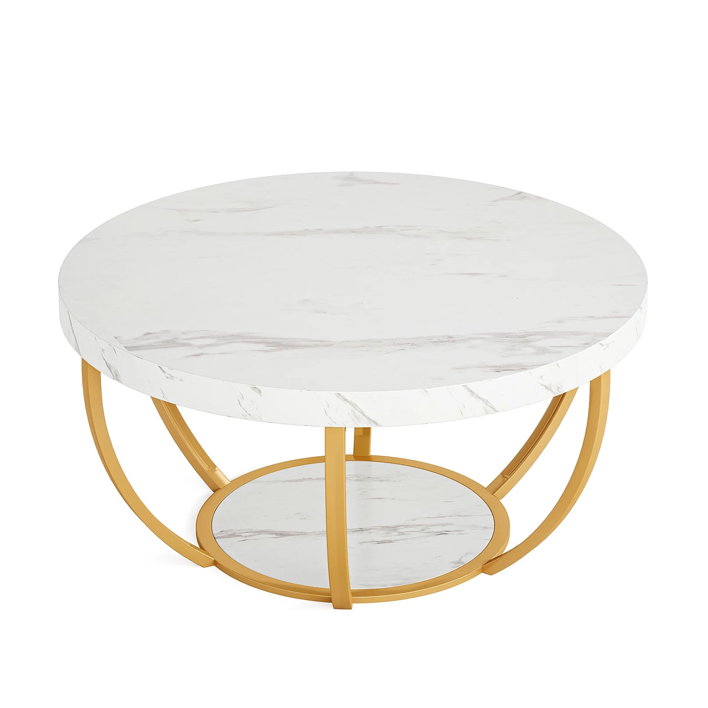 Tribesigns Round Coffee Table With Two Tier Storage Shelves