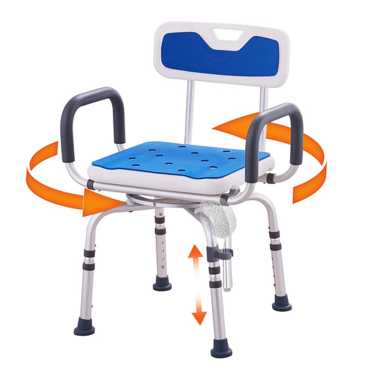 SucceBuy Swivel Shower Chair 360 Degree Adjustable With Armrests