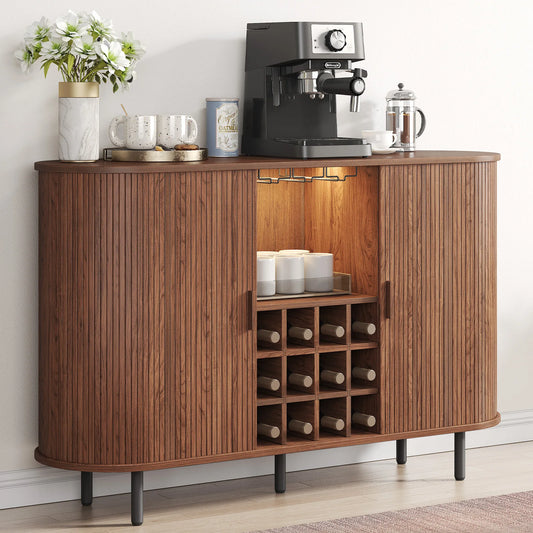 Wine Bar Cabinet With LED Lighting And Glass Holder