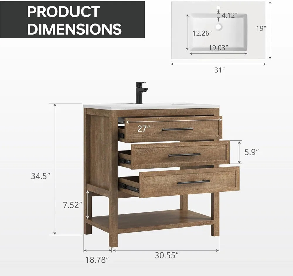 Farmhouse Bathroom Vanity With Sink Freestanding Cabinet Resin Countertop