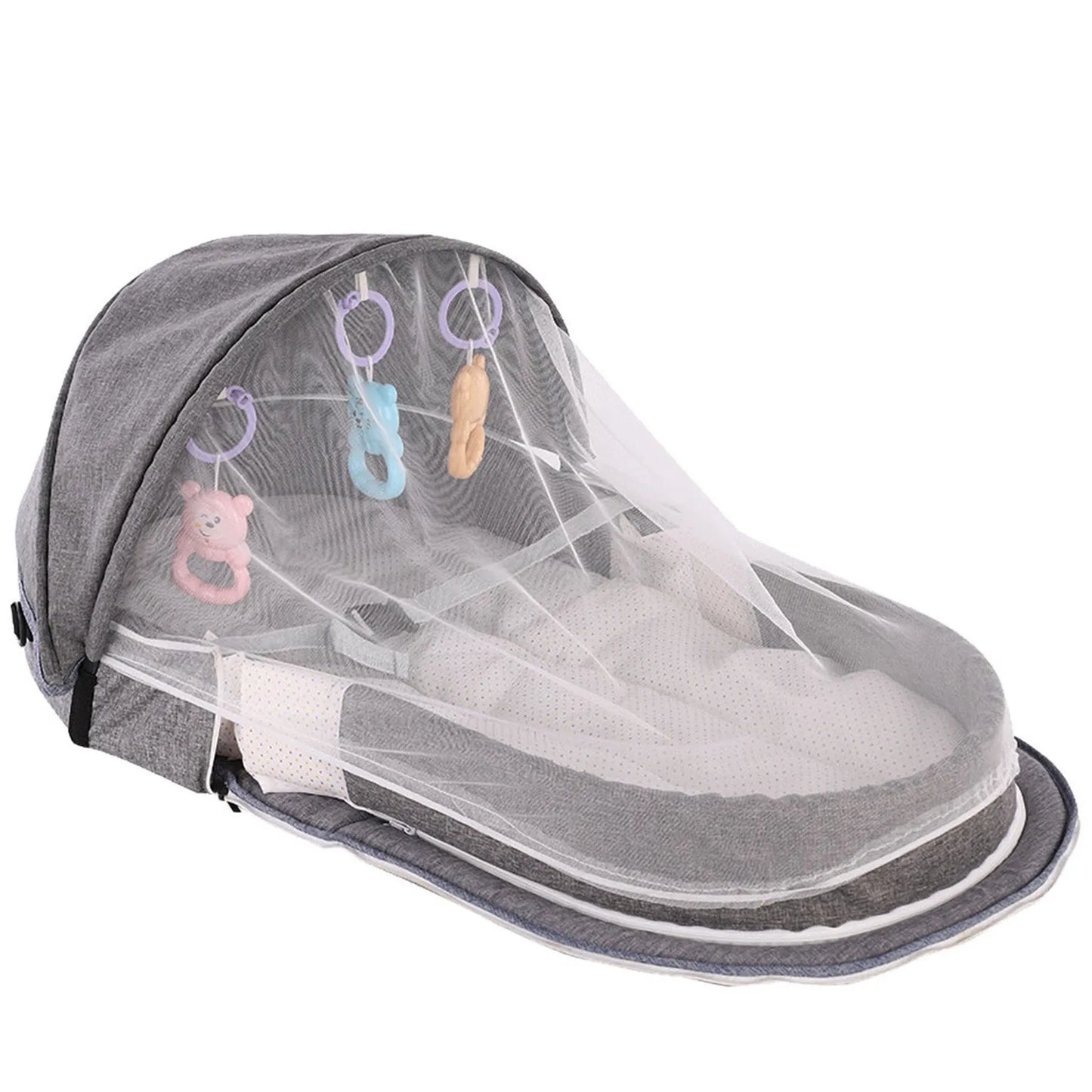 Portable Folding Baby Bed Crib With Net And Awning