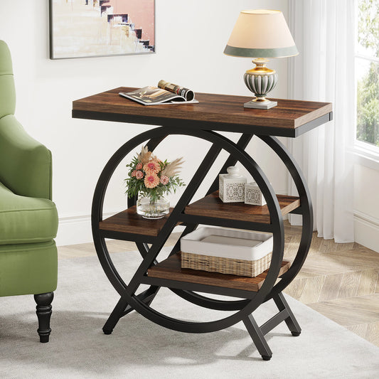 Tribesigns End Table With Three Storage Shelves Industrial Narrow