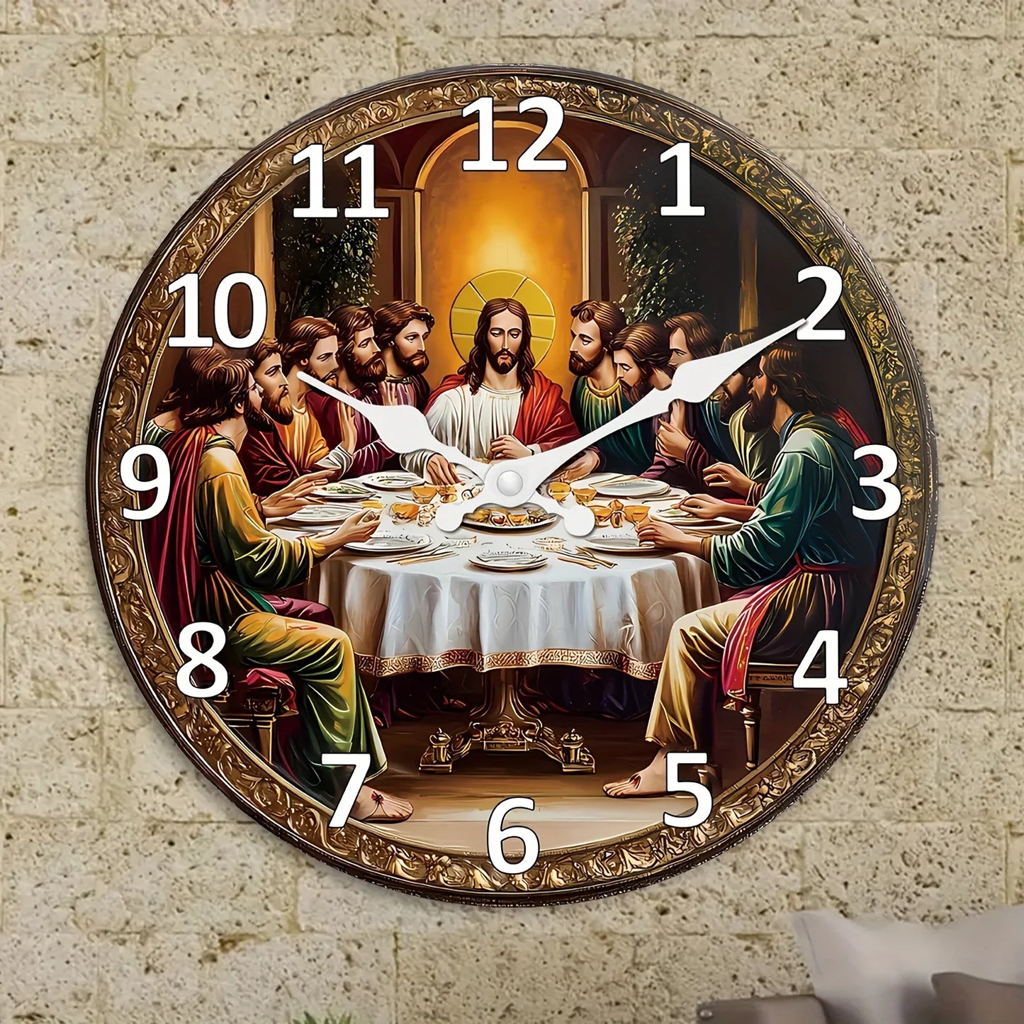 XMSJ Last Supper Wooden Wall Clock Analog Spiritual Decor