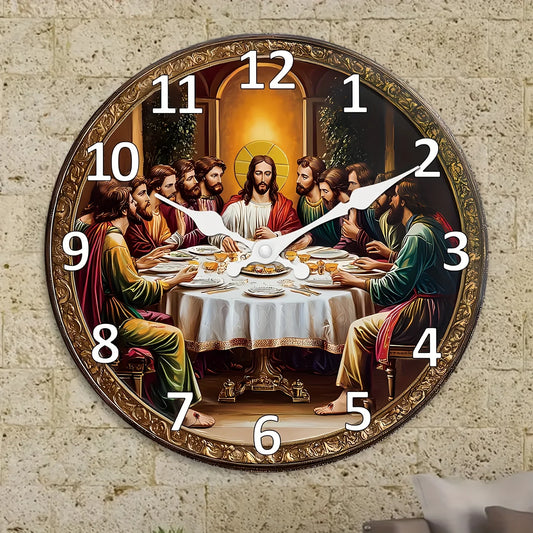XMSJ Last Supper Wooden Wall Clock Analog Spiritual Decor