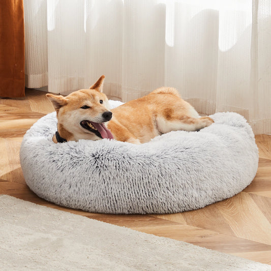 JHK Plush Faux Fur Calming Dog Bed For Home Comfort