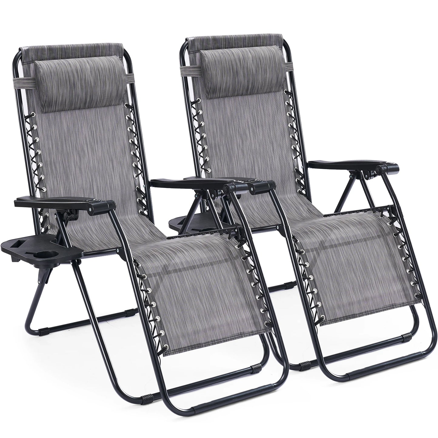 JHK Portable Zero Gravity Folding Recliner Chairs Cup Holders 2