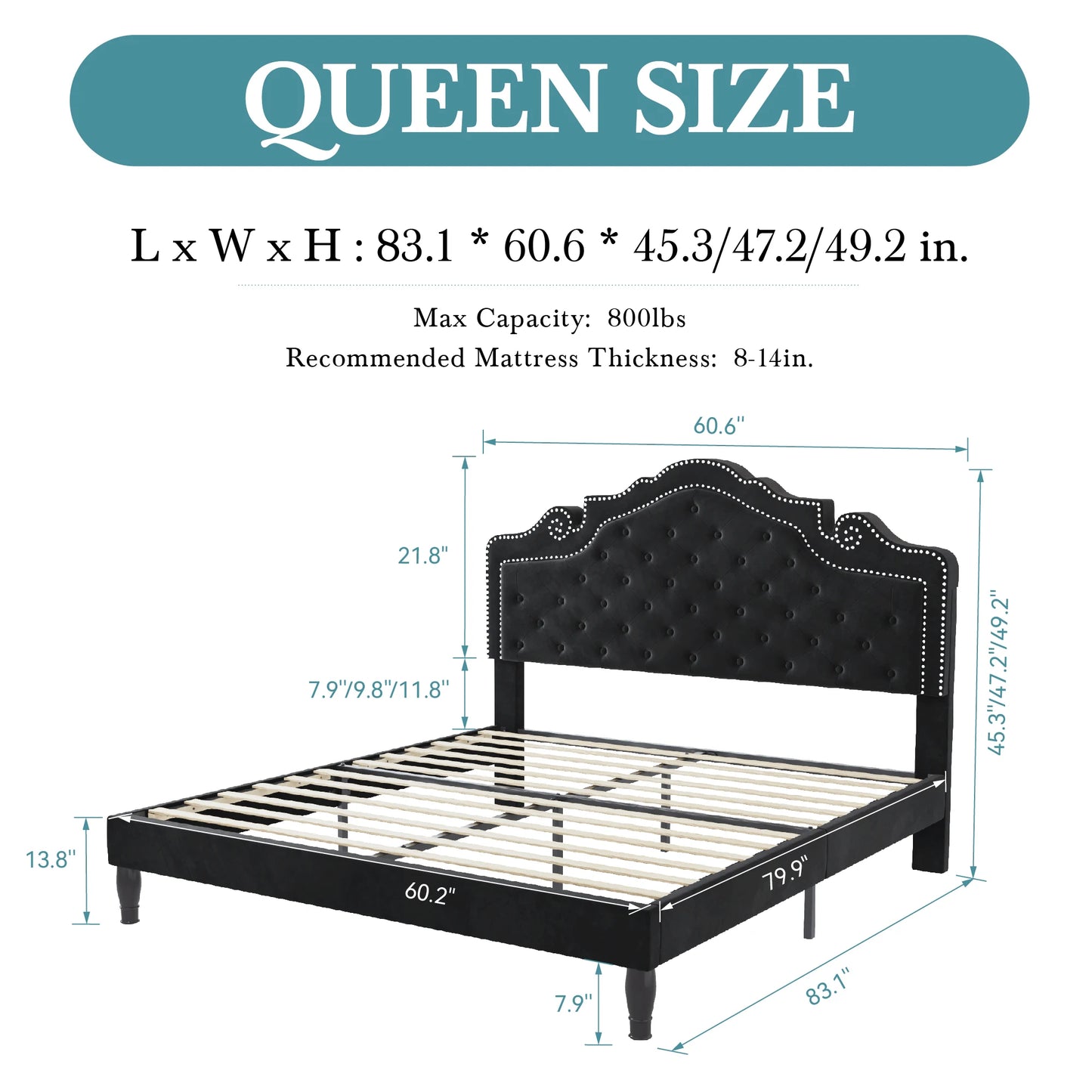 HOOMIC Velvet Tiara Headboard Bed Frame with Storage, Diamond Tufted Upholstered Platform