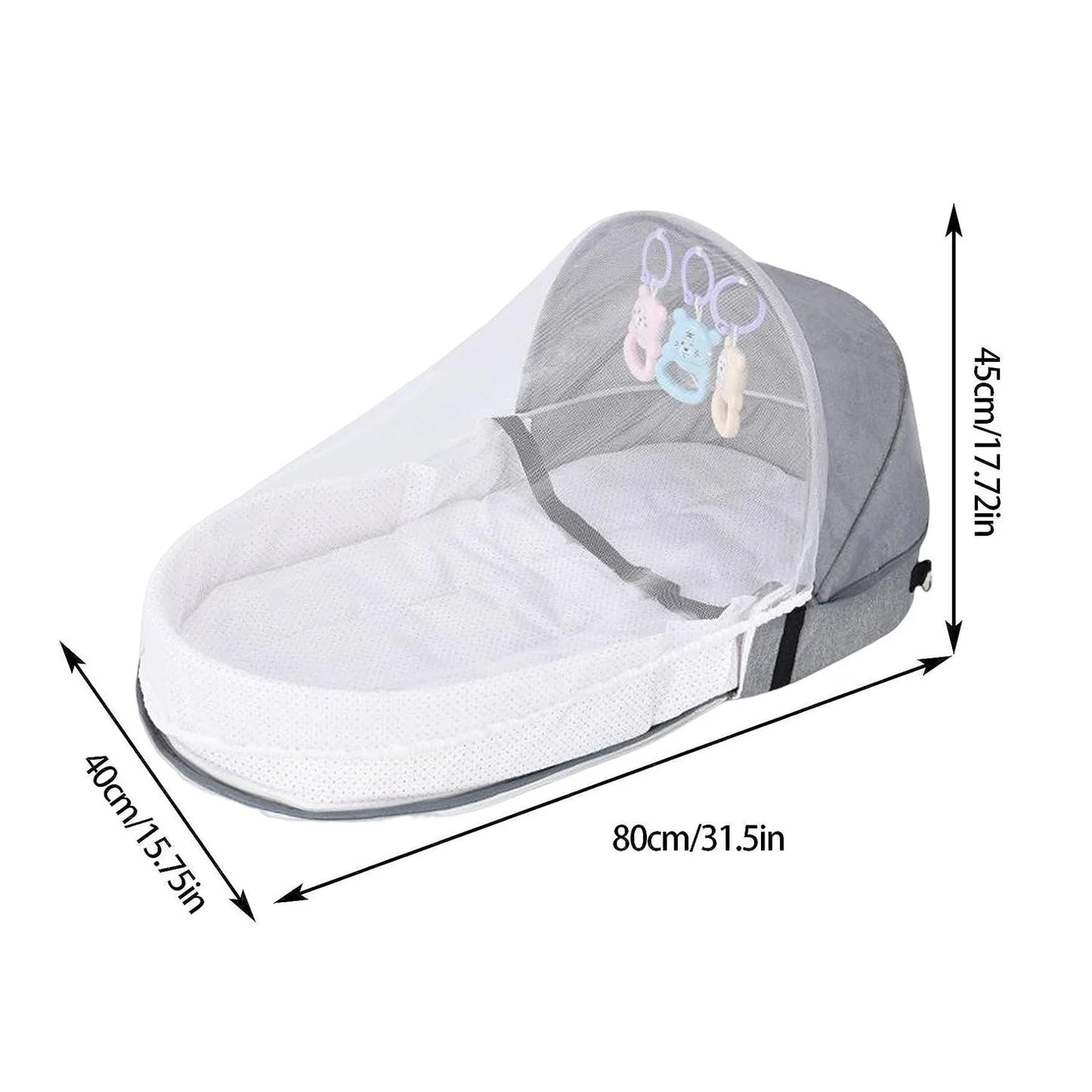 Portable Folding Baby Bed Crib With Net And Awning