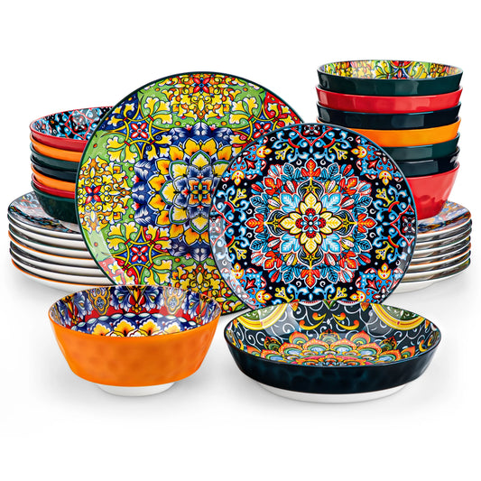 Malacasa Ceramic Dinnerware Set Bohemian Style Stoneware
