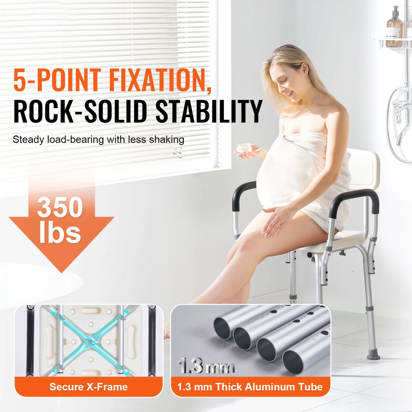 Shower Chair With Back Adjustable Height Non Slip For Elderly