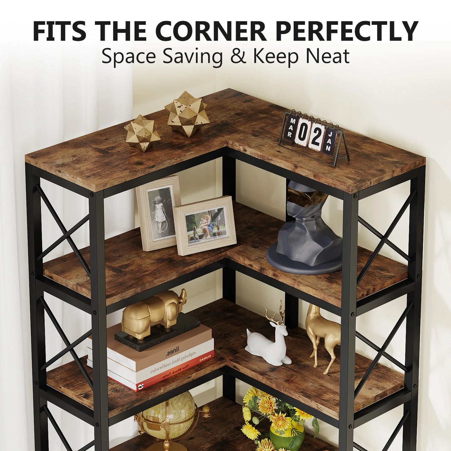 Tribesigns 7 Tier Corner Bookshelf With Metal Frame