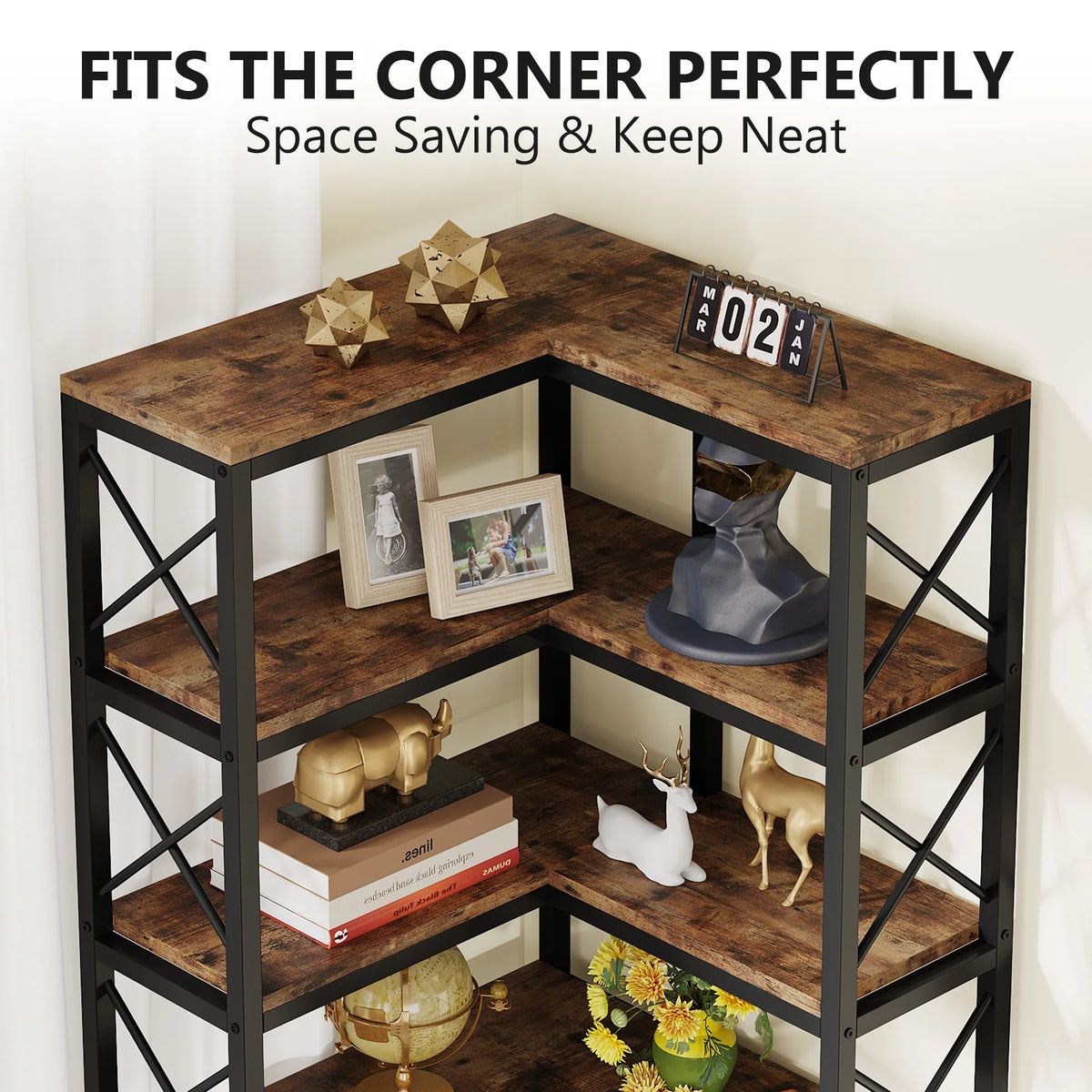 Tribesigns Modern 7 Tier Corner Bookshelf With Metal Frame