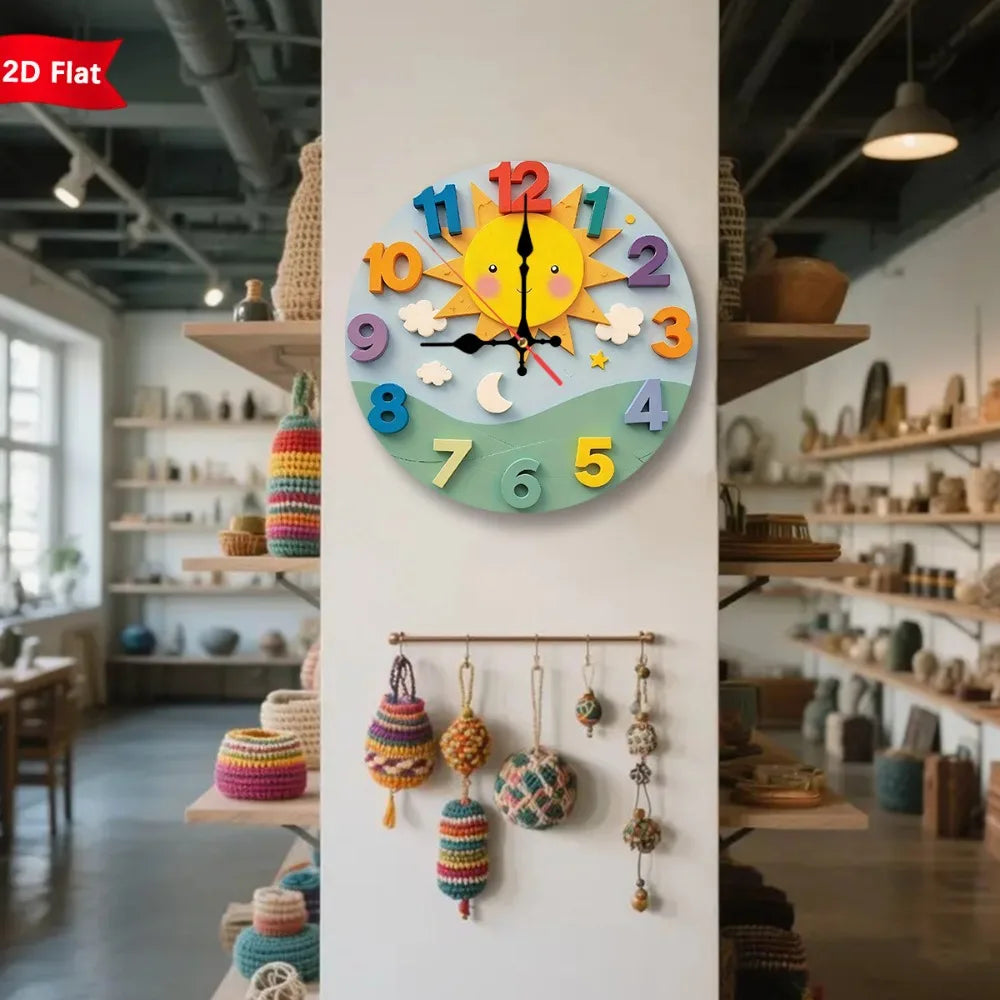 Cartoon 3D Numerals Wall Clock Silent Round Home Decor