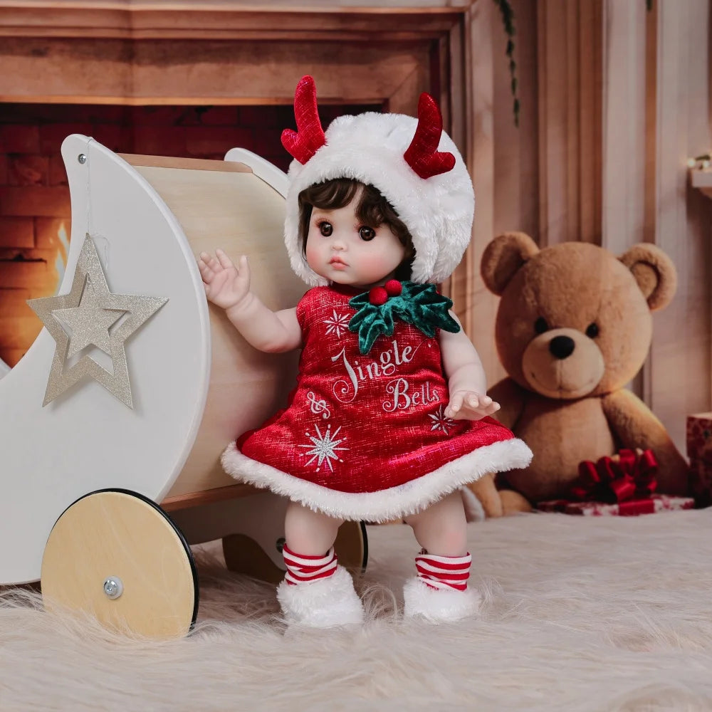 Cloveray Vinyl Christmas Reindeer Reborn Baby Doll With Freckles