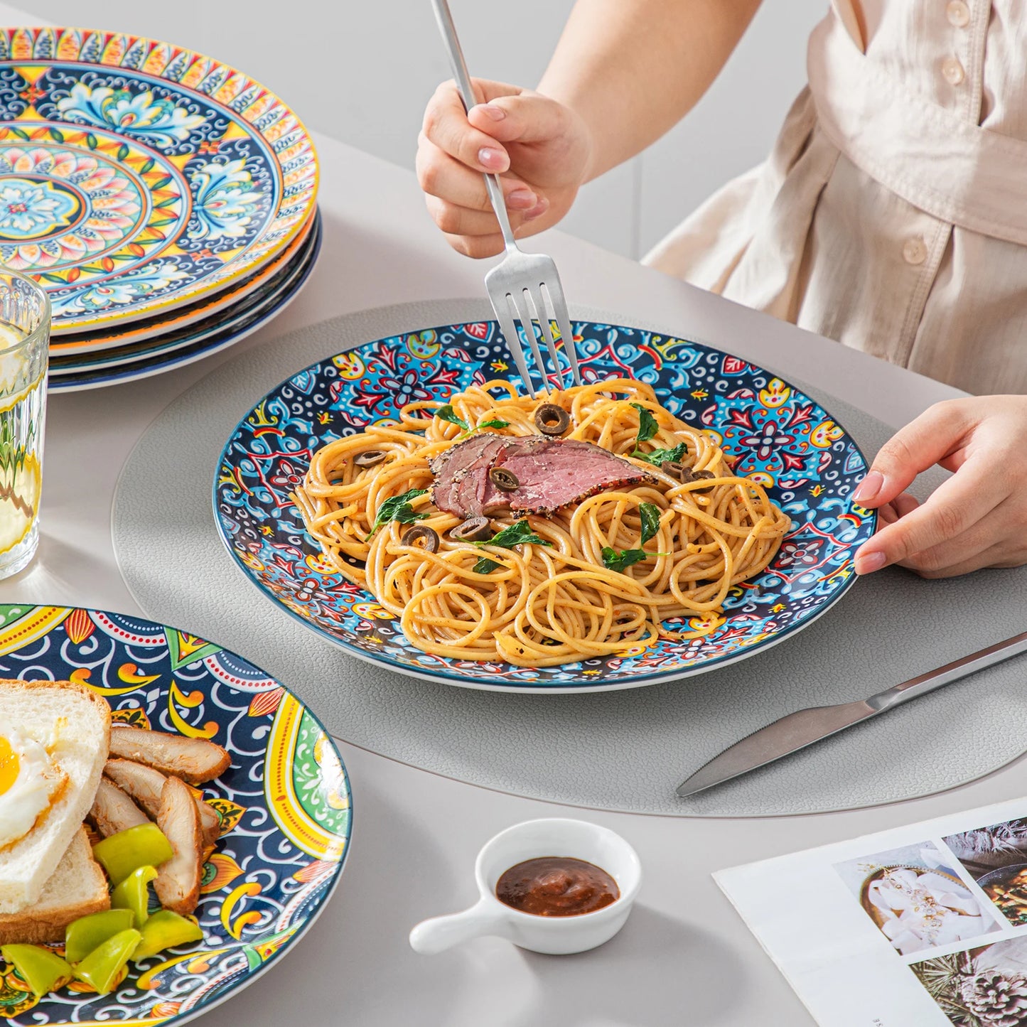 Malacasa Ceramic Dinnerware Set Bohemian Style Stoneware