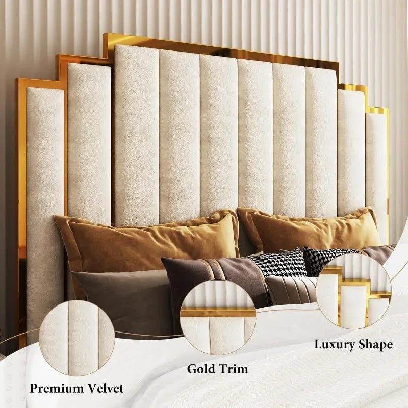 Amerlife Upholstered Bed With Gold Trim Headboard No Box Spring