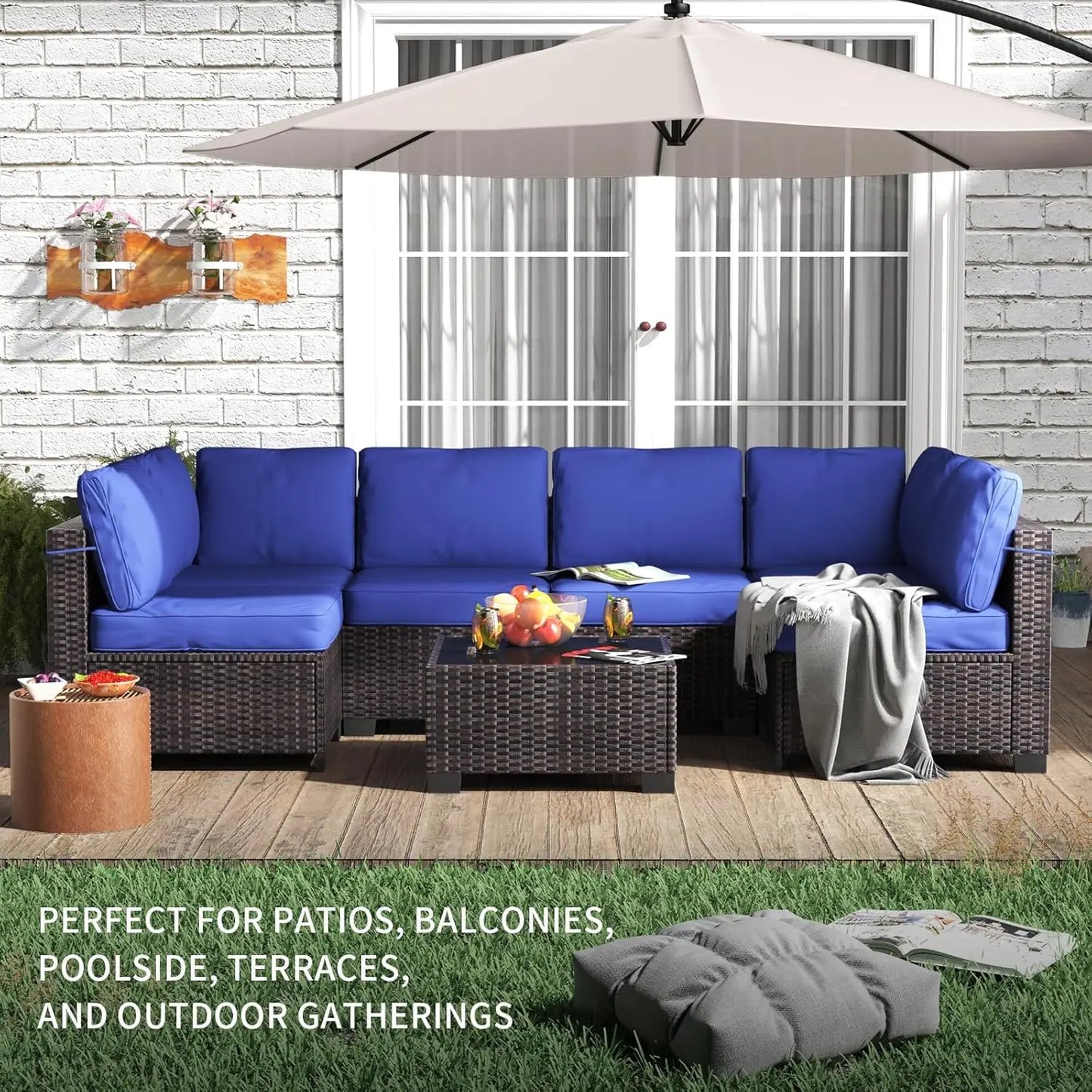 HobbyLane 7 Piece Modular Outdoor Furniture Set Rattan Wicker Garden