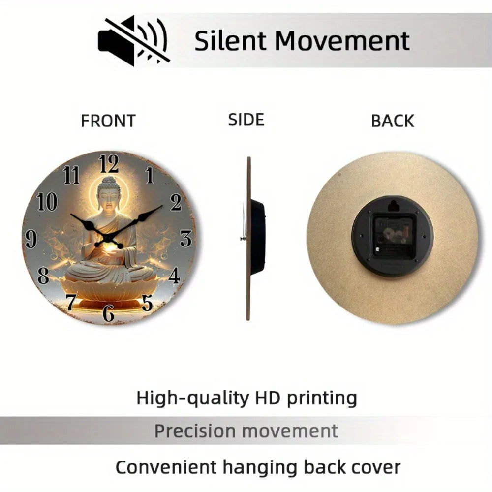 YTYIN Silent Minimalist Meditation Clock With Glowing Buddha Decor