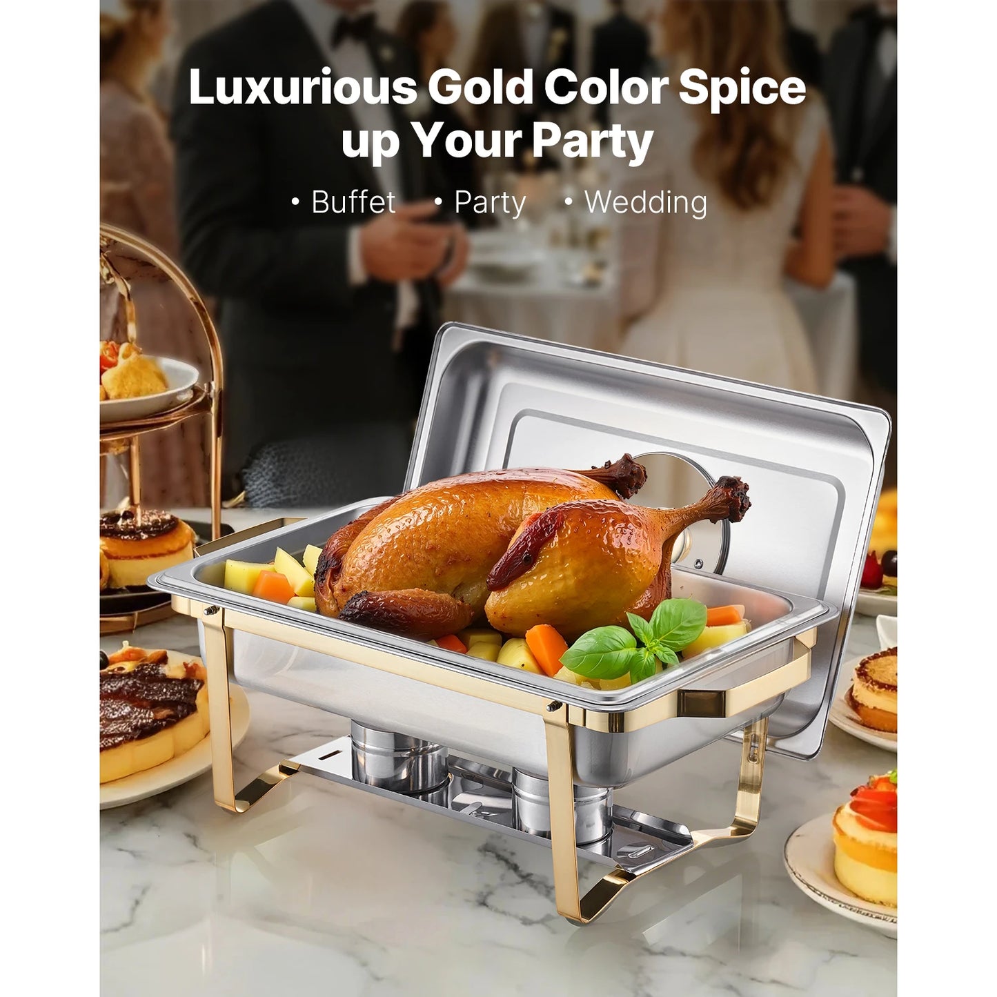 SucceBuy Stainless Steel Chafer Dish Buffet Set Catering Warmer Server