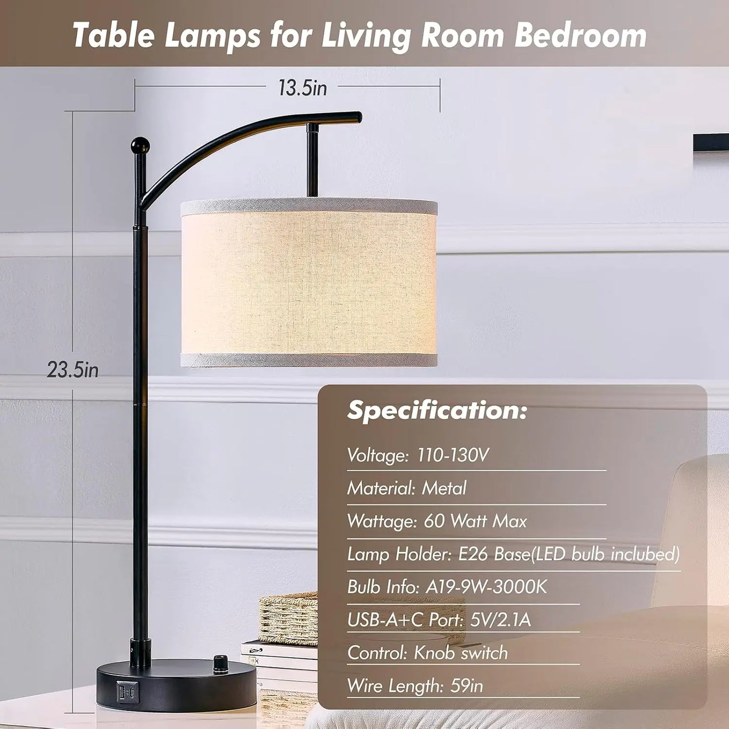 Dimmable Solar Table Lamps With Dual Usb Charging Ports