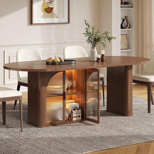 ONBRILL Oval Dining Table With Two Tier Storage And LED