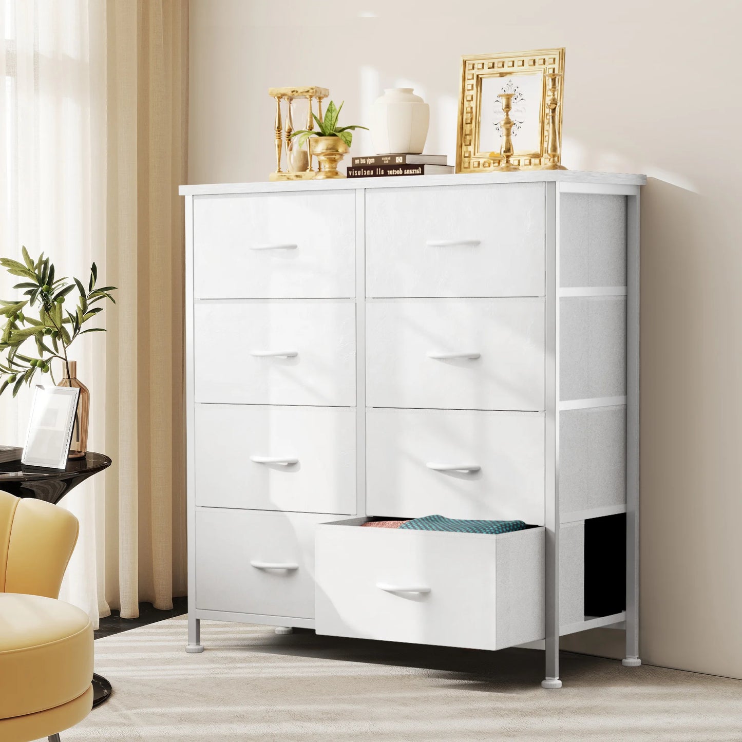 JHK 8 Drawer Fabric Dresser Wardrobe With Steel Frame