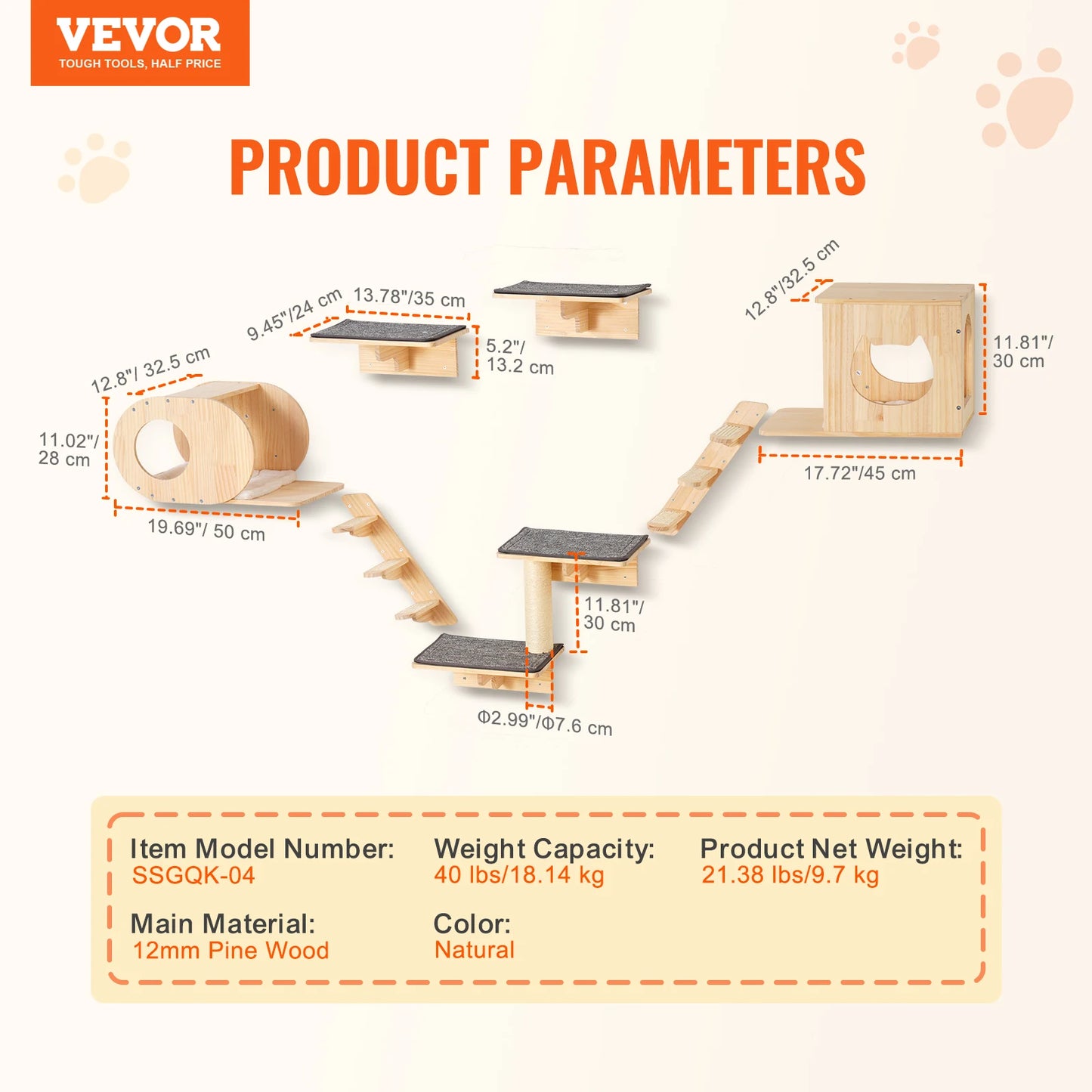 SucceBuy Wall Mounted Cat Shelves With Jumping Boards Perches