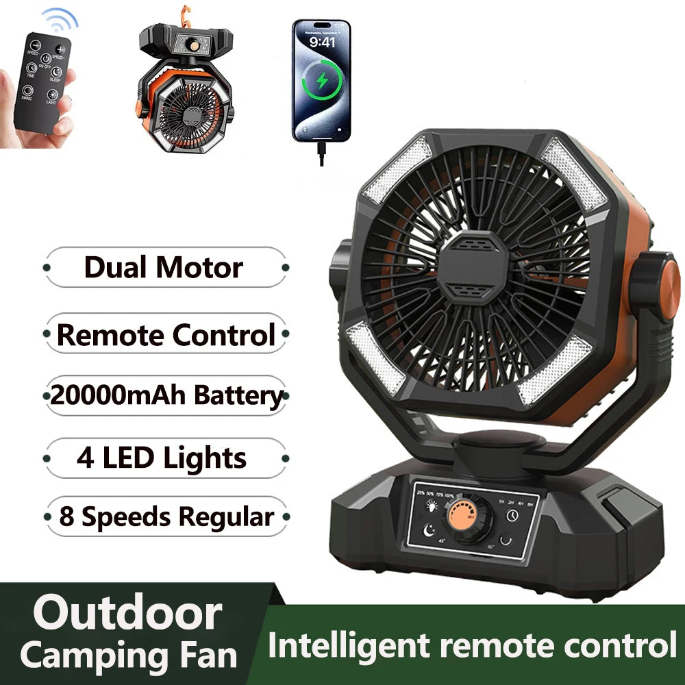 ColdSky Camping Fan With 4 LED Lantern And 20000mAh Battery