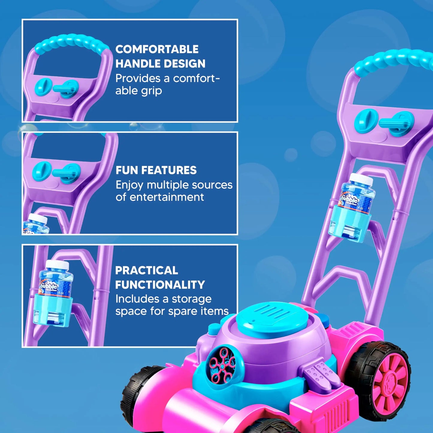 Joyfy Bubble Machine Lawn Mower Outdoor Bubble Blower Toy