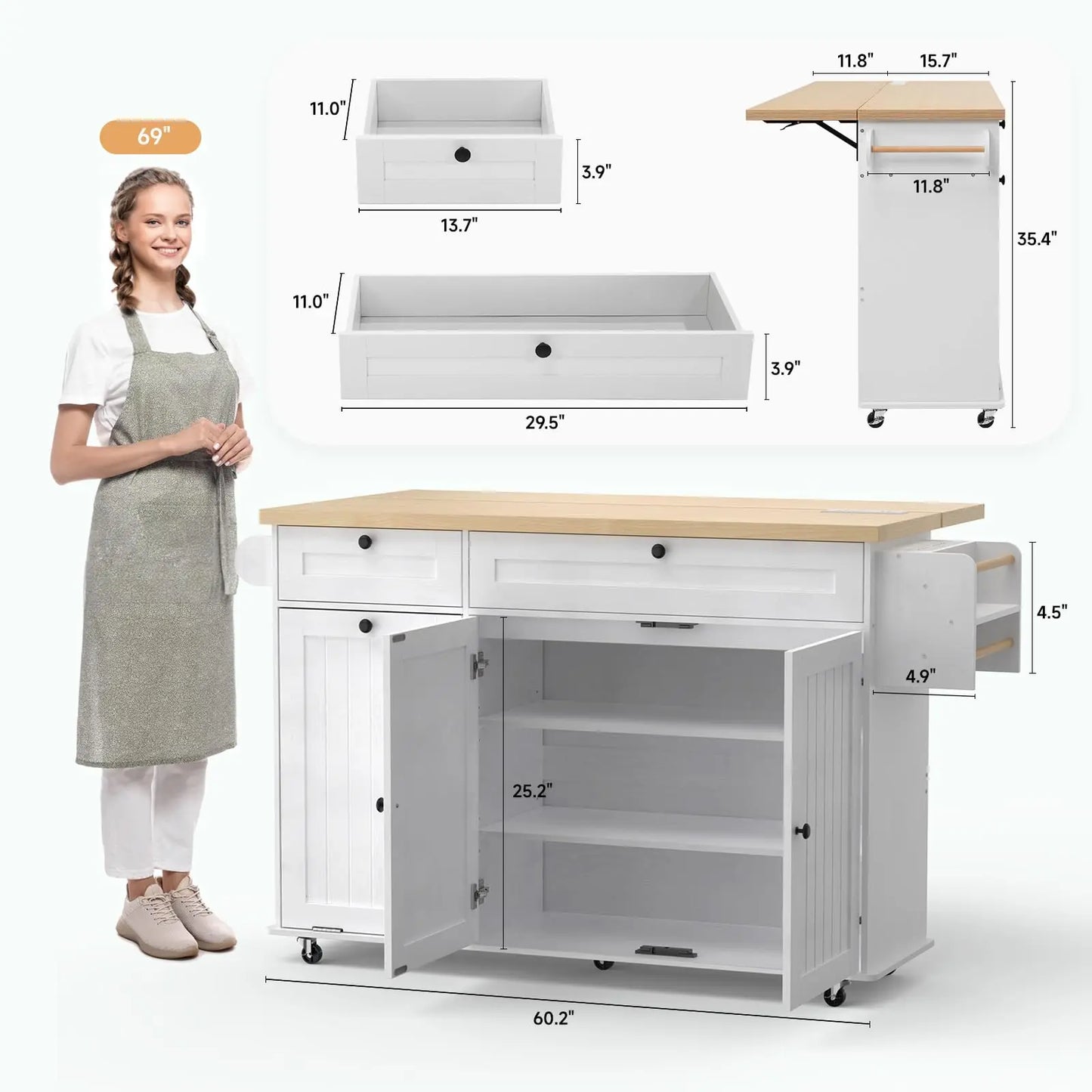 ONBRILL Kitchen Island Cart With Power Outlet And Towel Rack