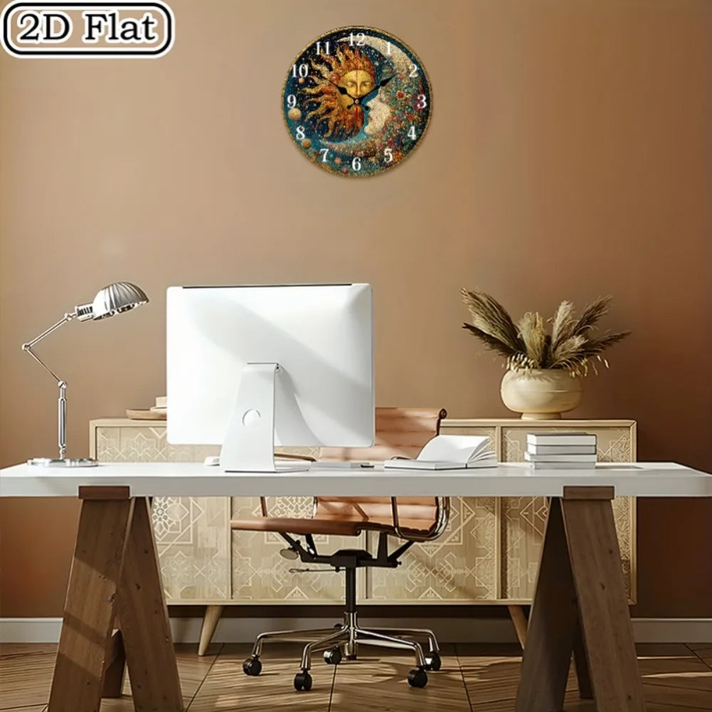 YTYIN Wooden Wall Clock Vintage Sun Moon Silent Quartz Design