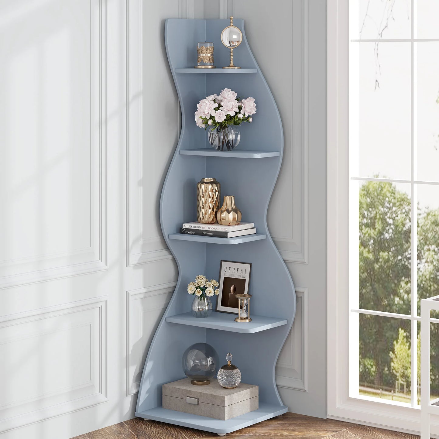 Tribesigns Corner Shelf Five Tier Wall Bookcase For Home Office