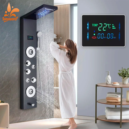 Suguword LED Shower Panel Column With Massage And Temperature Display