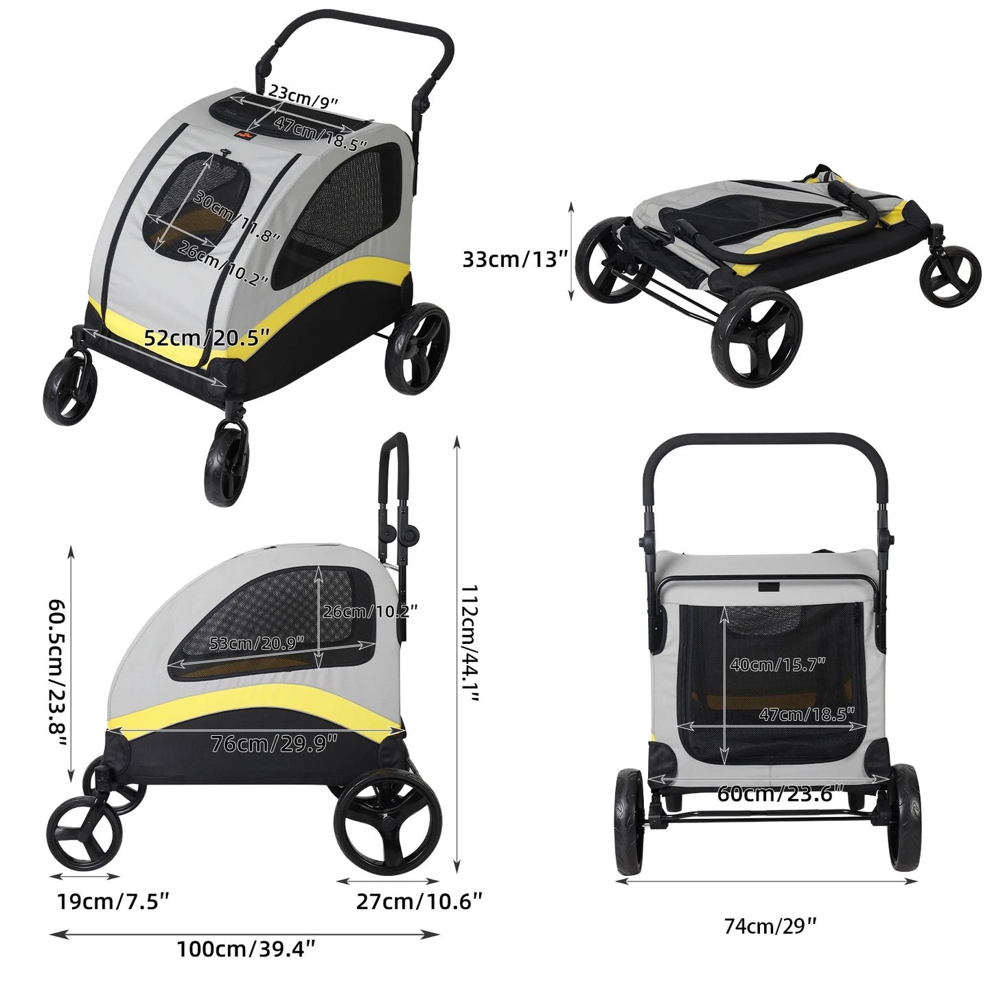 Dog Stroller For Dogs Foldable Pet Carrier With Zipper Divider