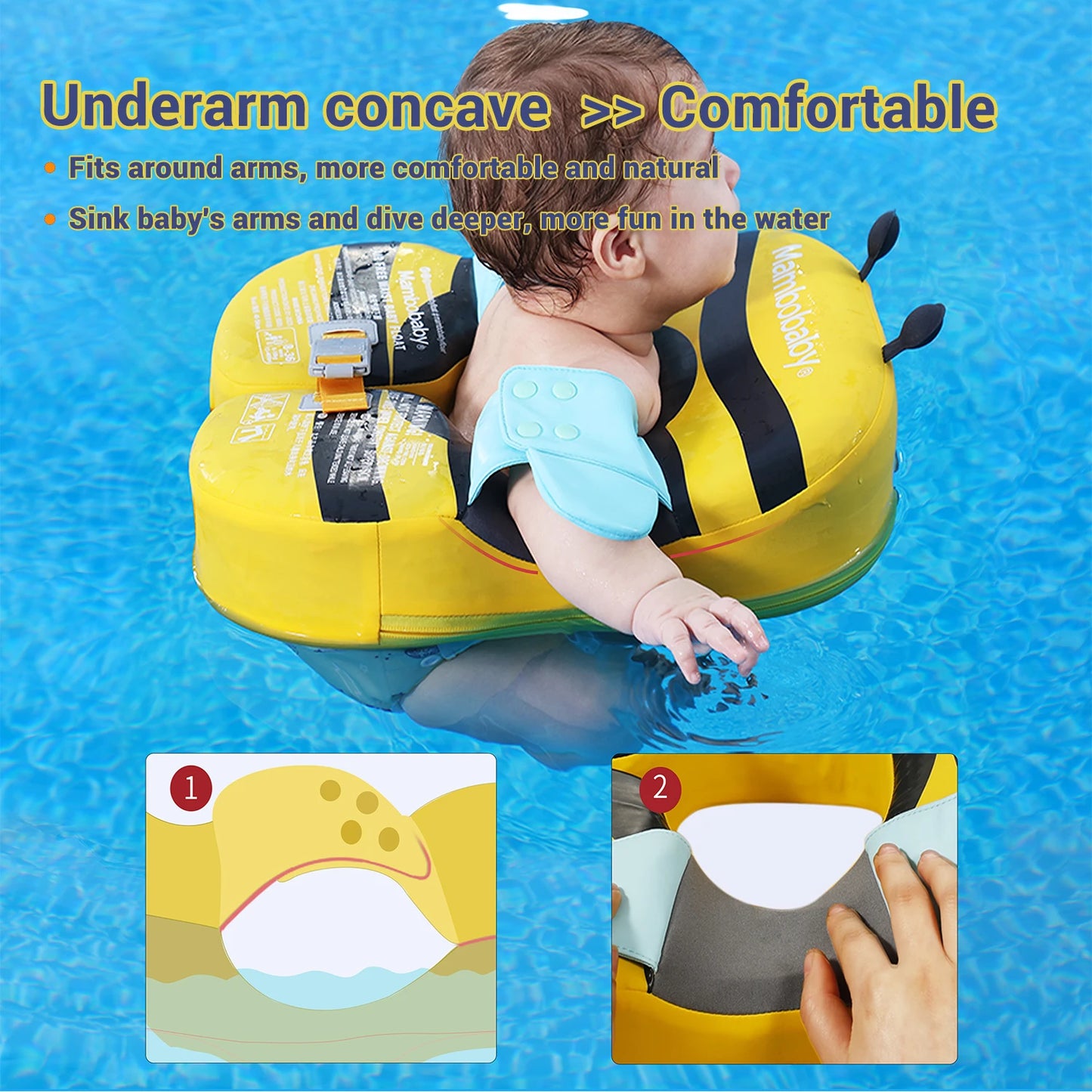 Mambobaby Baby Float With Sunshade And Crotch Strap Inflation Free Core