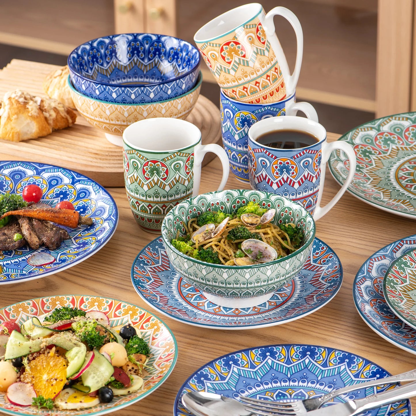 Malacasa Bohemian Mandala Porcelain Dinnerware Set 16 32 48 Piece