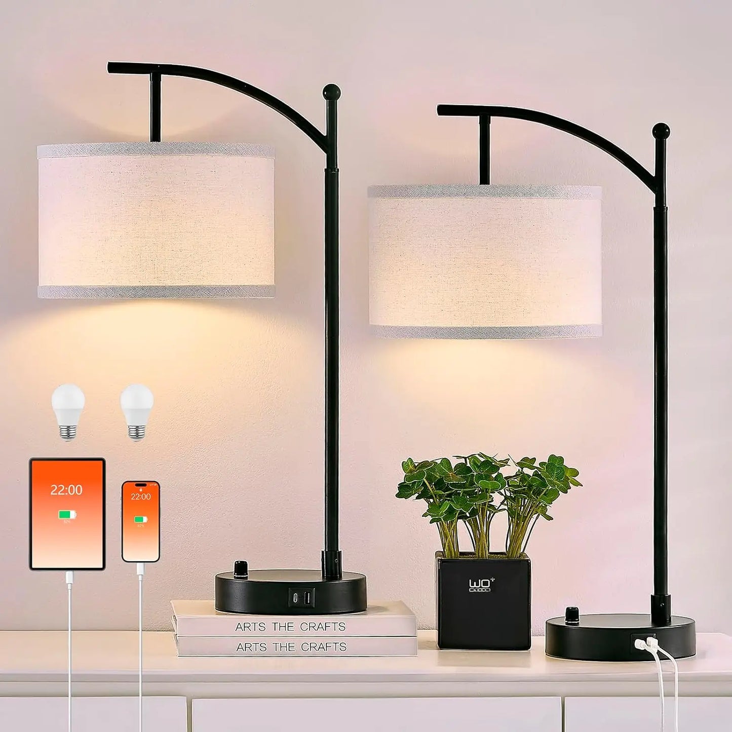 Dimmable Solar Table Lamps With Dual Usb Charging Ports