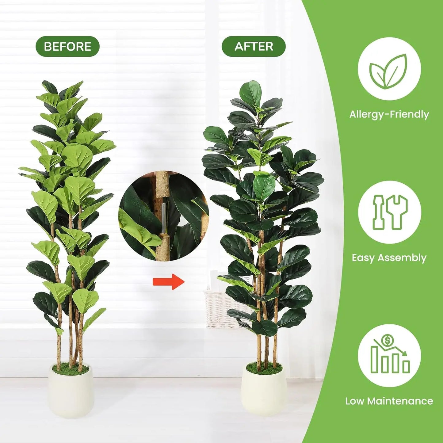 HiMISS Fiddle Leaf Fig Tree With Pot Faux Plant For Home Decor