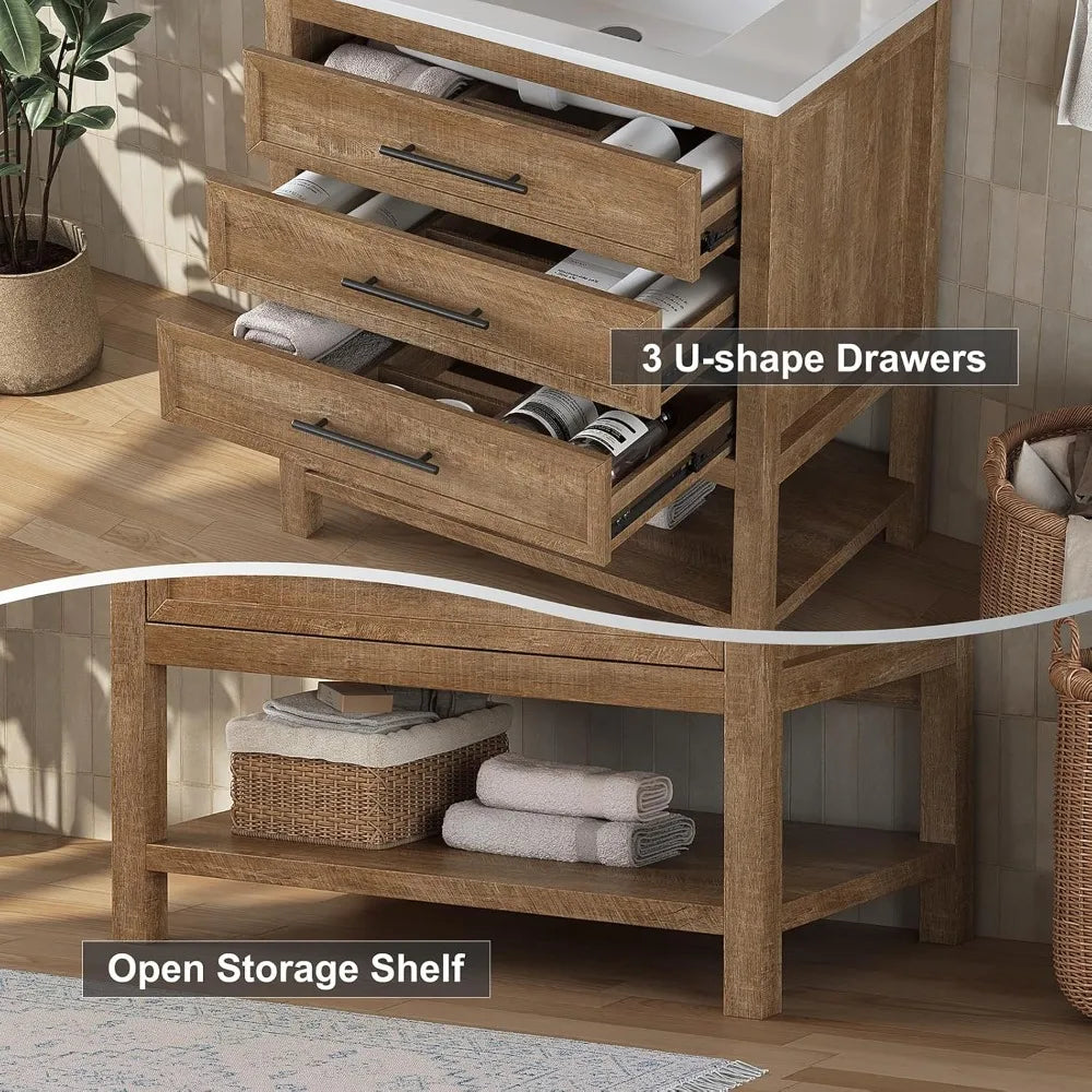 Farmhouse Bathroom Vanity With Sink Freestanding Cabinet Resin Countertop