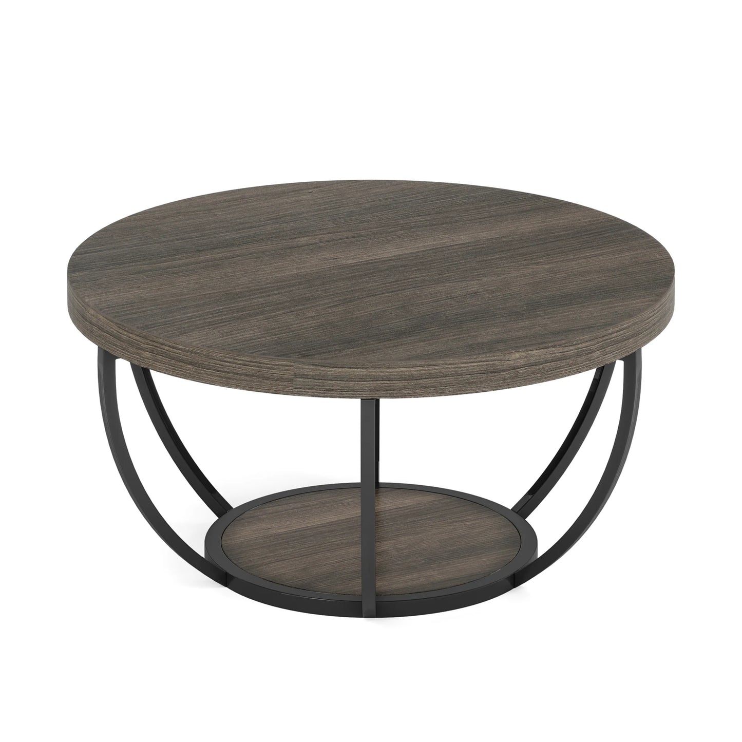 Tribesigns Round Coffee Table With Two Tier Storage Shelves