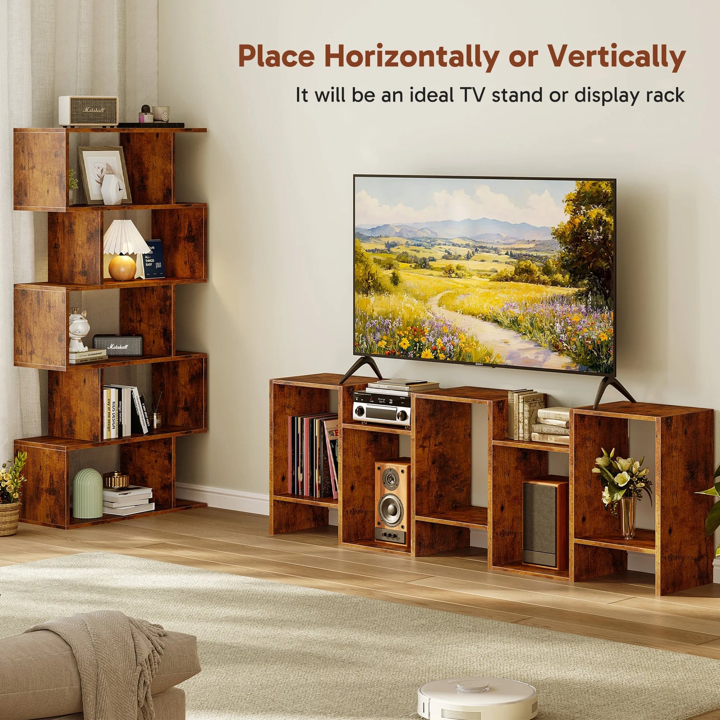 JHK Geometric 5 Tier S Shaped Wooden Bookcase Display