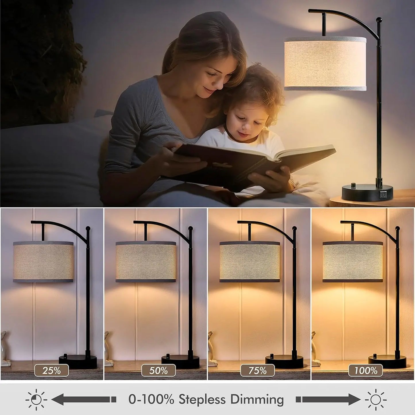 Dimmable Solar Table Lamps With Dual Usb Charging Ports