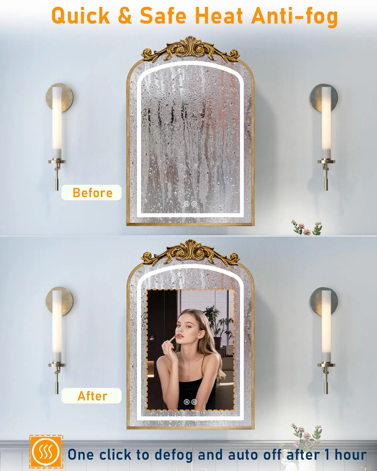 LED Bathroom Medicine Cabinet With Mirror Baroque Style Dimmable Lighting