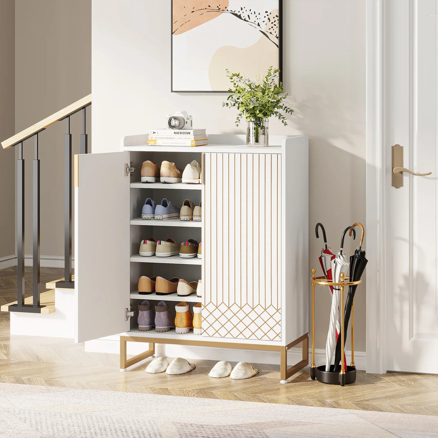 Tribesigns Wooden 5-Tier Shoe Cabinet With Doors For Bedroom