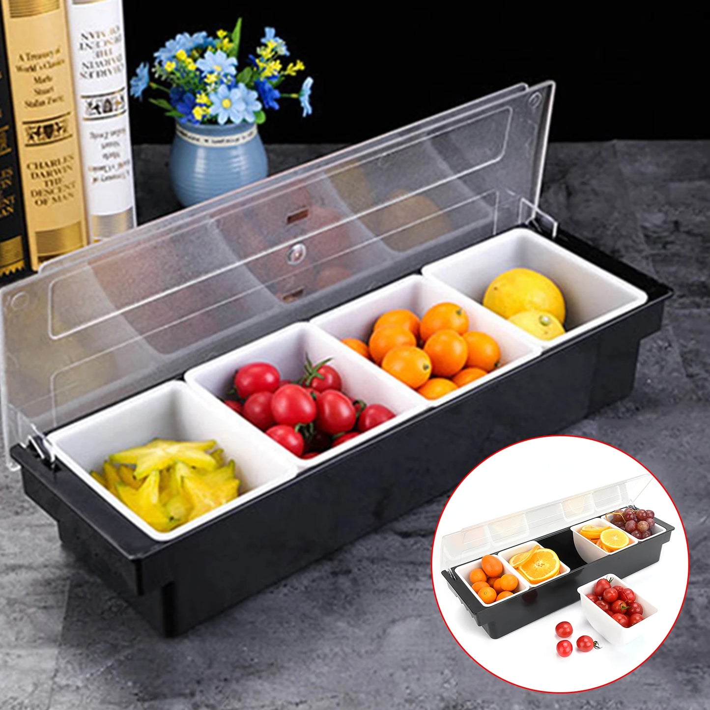 Multi Compartment Fruit Tray Bar Caddy Dispenser Organizer