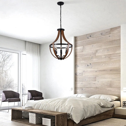 Modern Rustic Wooden Pendant Light Installation For Kitchen Dining Room