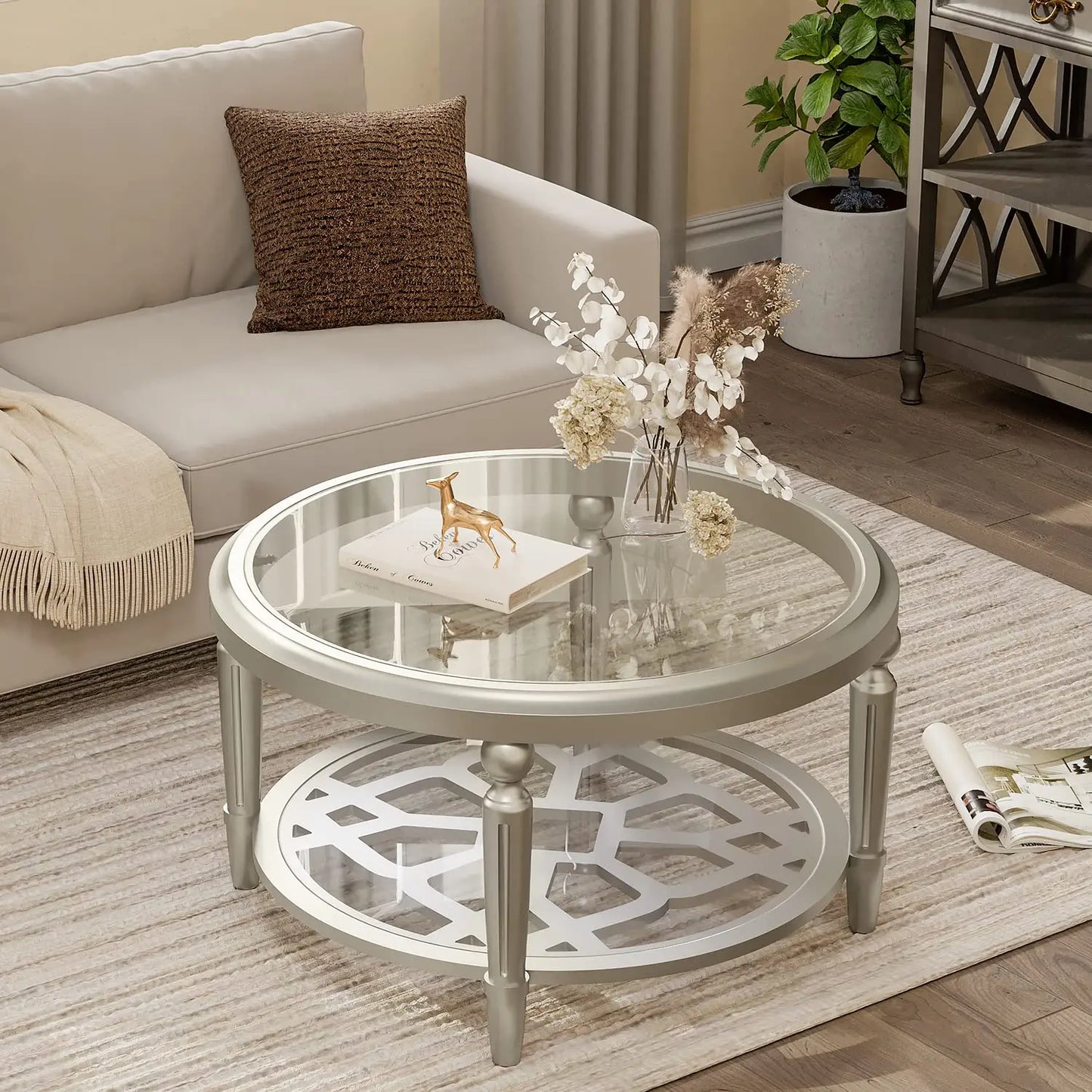 Modern Round Coffee Side Table Set Faux Marble Wooden Top